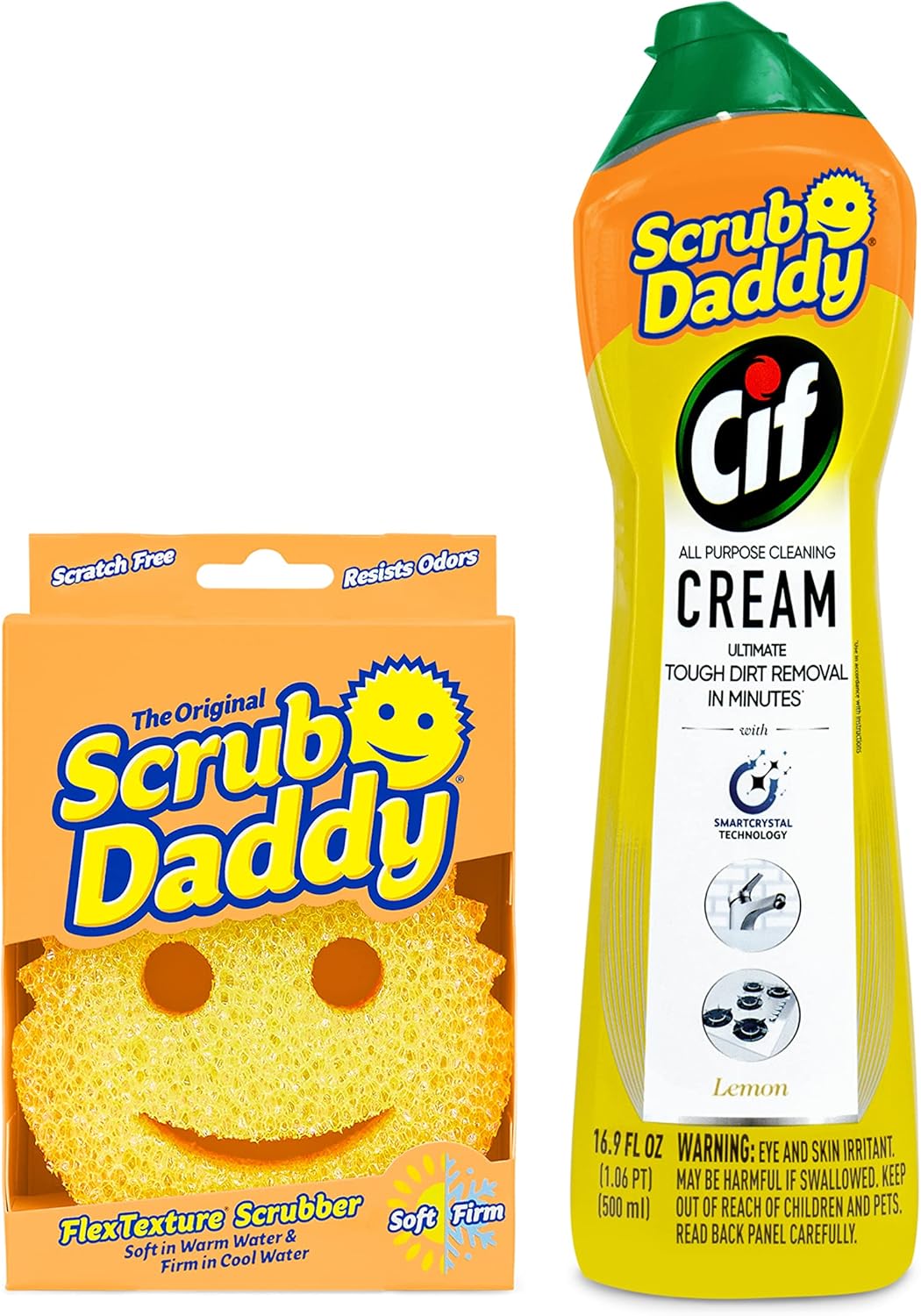 Scrub Daddy Sponges & Cif All Purpose Cleaner, Lemon - Non Scratch Sponges for Kitchen + Bathroom - Scrubber and Multipurpose Cleaner Cream - Cleaning Supplies Kit