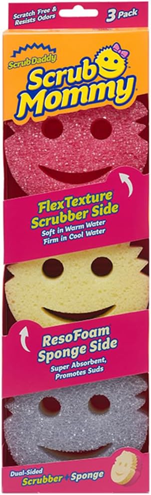 Scrub Daddy Scrub Mommy Sponges - Dish Scrubber + Non-Scratch Cleaning Sponges Kitchen, Bathroom + Multi-Surface Safe - Stain + Odor Resistant Dual-Sided Dish Sponges for Scrubbing (3 Count)