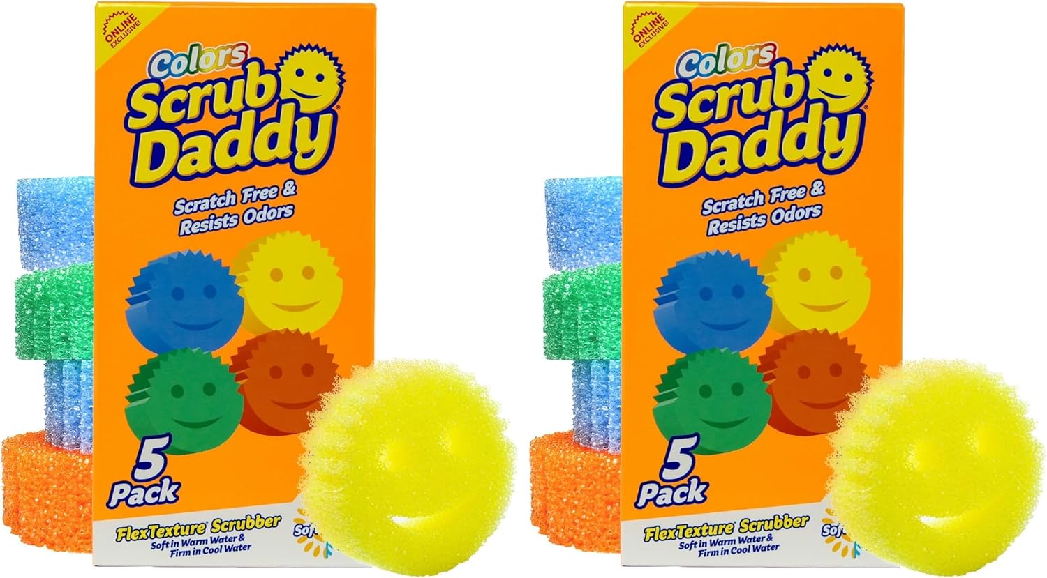 Scrub Daddy Scratch-Free Multipurpose Kitchen Sponges - Bulk Dish Sponges for Kitchen, Bathroom, Household Cleaning & More - Made with BPA-Free Polymer Foam (5 Count) (Pack of 2)