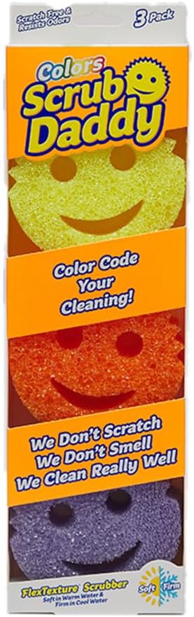 Scrub Daddy Color Sponges - Scratch-Free Multipurpose Dish Sponge Color Variety Pack - BPA Free & Made with Polymer Foam - Stain & Odor Resistant Kitchen Sponge (3 Count)