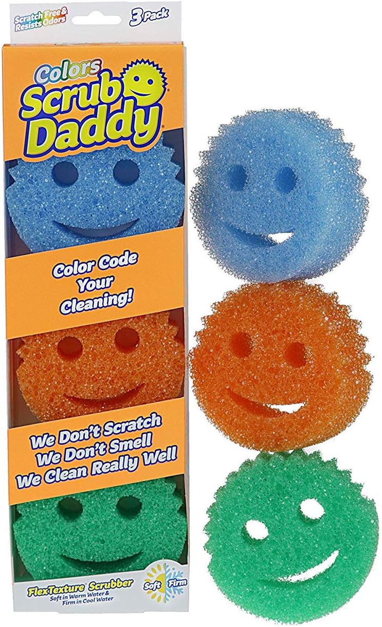 Scrub Daddy Colors Sponge Set, FlexTexture, 3ct Pack of 2 | Temperature Responsive | Deep Cleaning | Dishwasher Safe | Multi-use