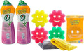 Scrub Daddy Cleaning Supplies Kit - Cif Floral Bundle - Includes Scrub Mommy Dish Sponges, Microfiber Towels, Kitchen Sink Caddy & Cif Cream All Purpose Cleaner, Pink Lilly (9 Count)