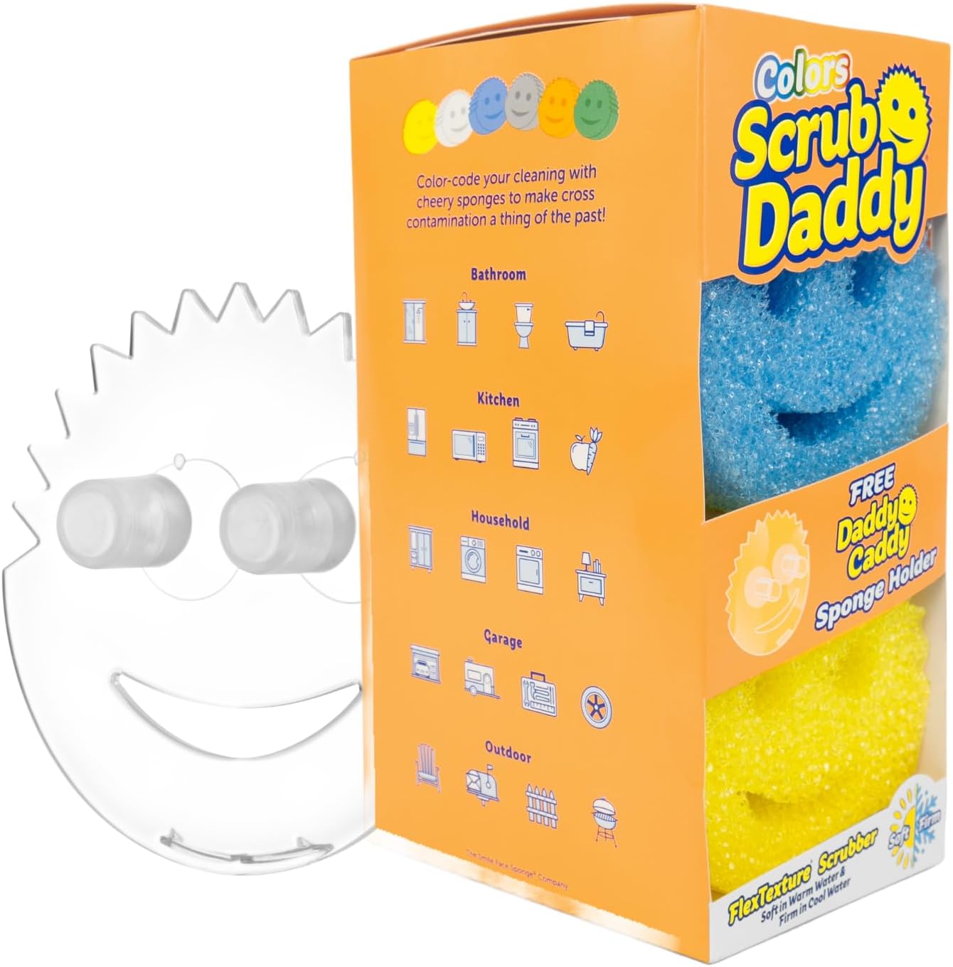 Scrub Daddy 6 Kitchen Sponges & 1 Daddy Caddy Dish Sponge Holder - BPA Free & Made with Polymer Foam - Stain & Odor Resistant, Scratch-Free Multipurpose Scrubbers