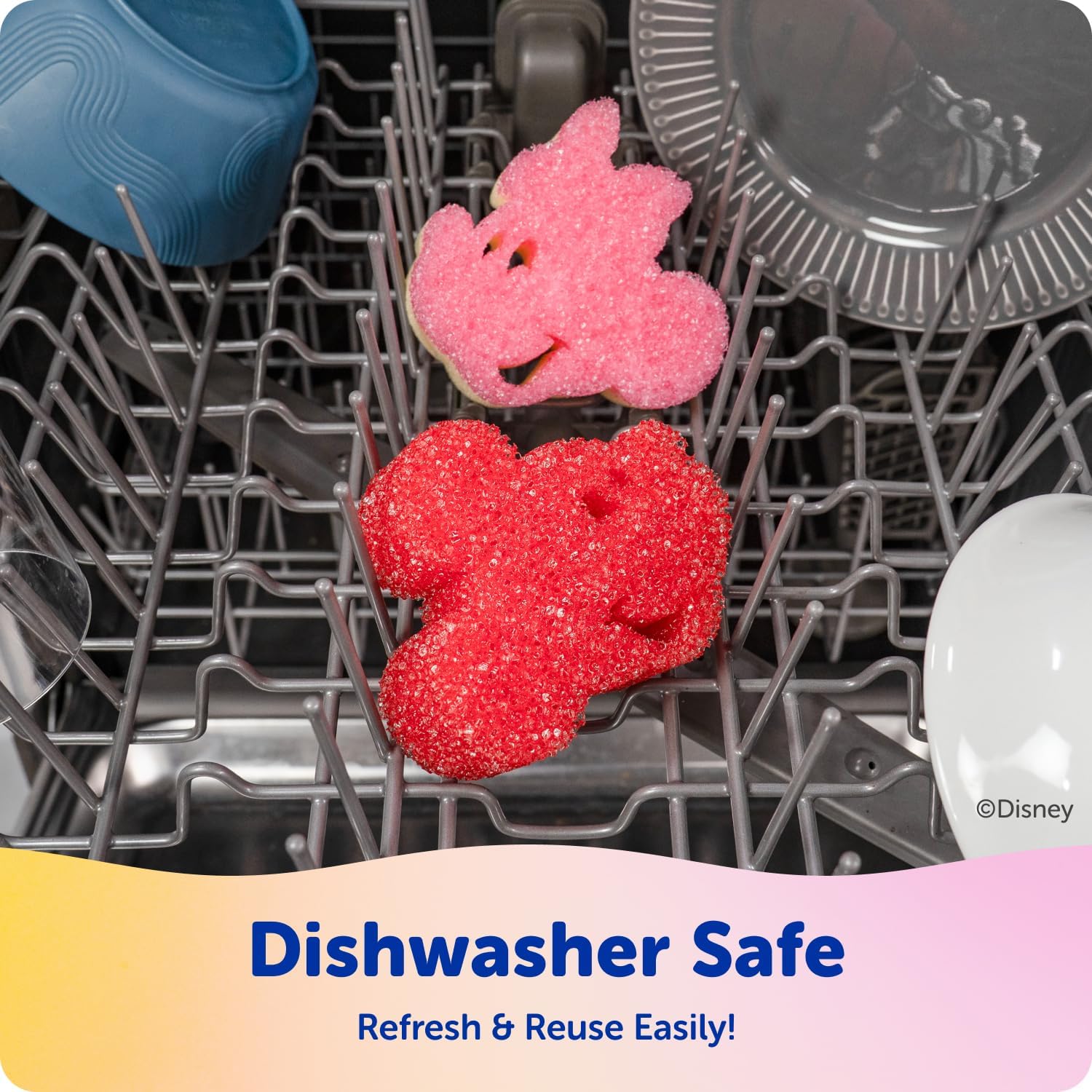 Scrub Daddy Mickey & Minnie Mouse Dish Sponges - Includes 2 Scrub Daddy Kitchen Sponges & 2 Scrub Mommy Dish Scrubbers - Dual-Sided, Odor-Resistant & Scratch-Free - Special Edition Set (4 Count)