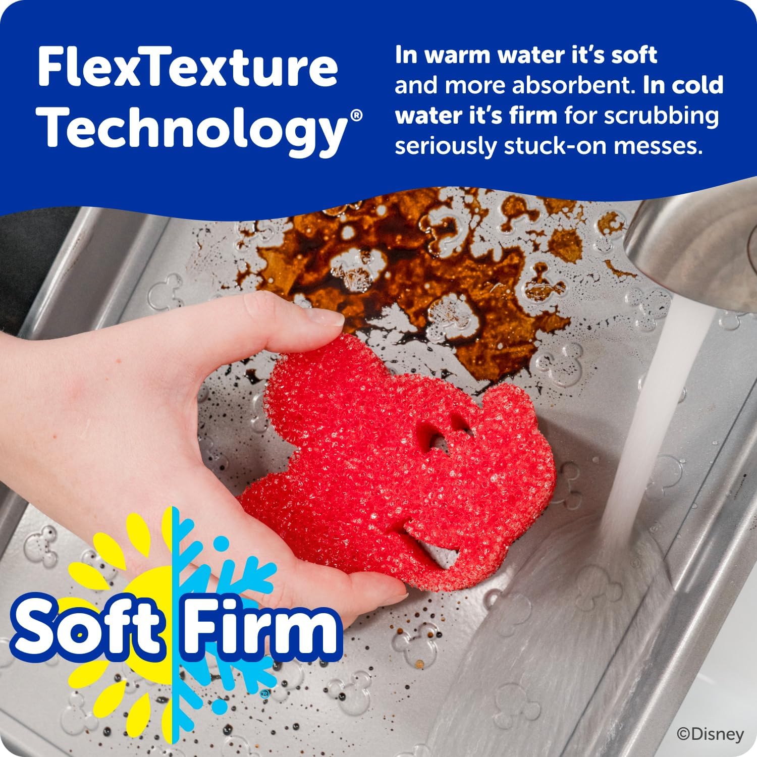 Scrub Daddy Mickey & Minnie Mouse Dish Sponges - Includes 2 Scrub Daddy Kitchen Sponges & 2 Scrub Mommy Dish Scrubbers - Dual-Sided, Odor-Resistant & Scratch-Free - Special Edition Set (4 Count)