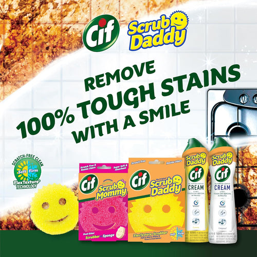 Scrub Daddy + Cif Bundle - Includes 3 Cif Cream All Purpose Cleaner, Lemon Scent and BBQ Daddy Bristle-Free Grill Brush (4 Count Set)