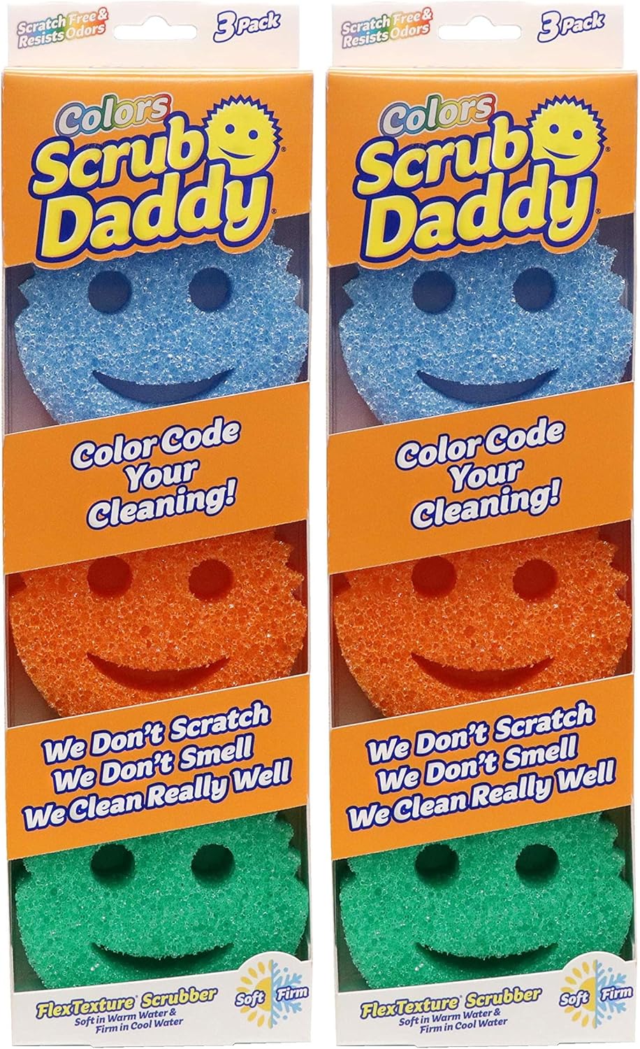 Scrub Daddy Colors Sponge Set, FlexTexture, 3ct Pack of 2 | Temperature Responsive | Deep Cleaning | Dishwasher Safe | Multi-use