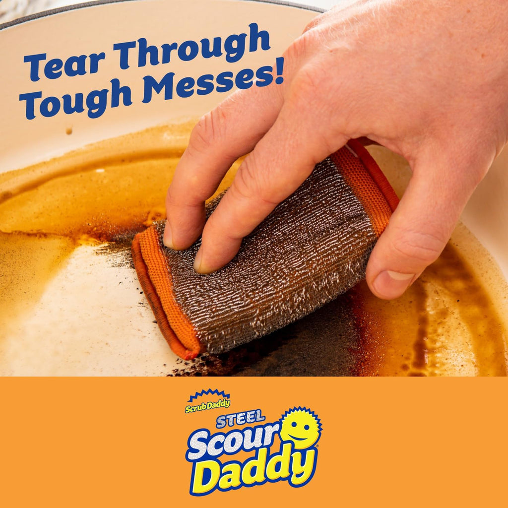 Scrub Daddy Large Steel Scouring Pads - Scour Daddy Steel XL Stainless Steel Dish Scrubber Sponge - Durable, Shred-Resistant Scour Pads - Bulk Kitchen Sponges & Commercial Cleaning Supplies (18 Count)