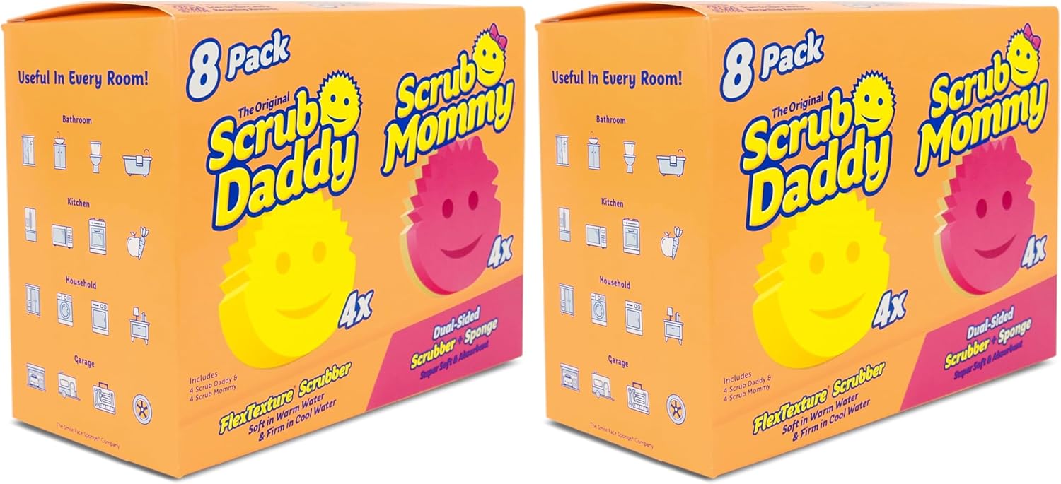 Scrub Daddy 4 Scrub Daddy Sponges & 4 Scrub Mommy Kitchen Sponges - Scratch-Free for Dishes & Multipurpose Cleaning - BPA Free & Made with Polymer Foam - Stain & Odor Resistant (16 Pack)