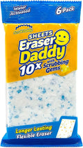 Scrub Daddy Eraser Daddy Sheets - 10x More Durable Than Traditional Erasers with Scrubbing Gems - Removes Dirt, Scuffs & Stains - Water-Activated (6 Pack)