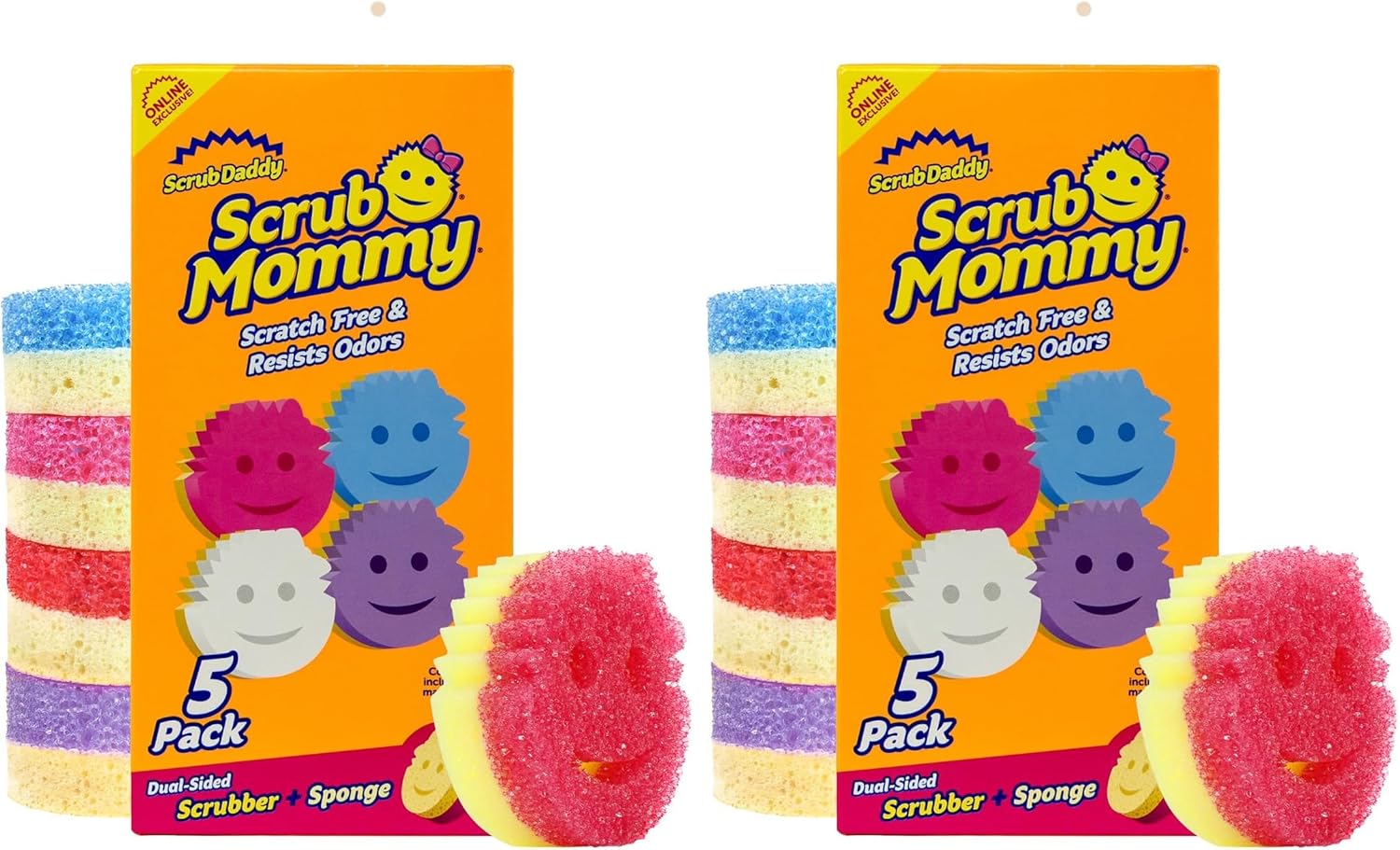 Scrub Daddy Scrub Mommy Kitchen Sponges for Dishes & Wiping Spills - Dual-Sided Dish Scrubber Sponge for Cleaning - Multi-Colored Bulk Pack - Stain & Odor Resistant (5 Count) (Pack of 2)